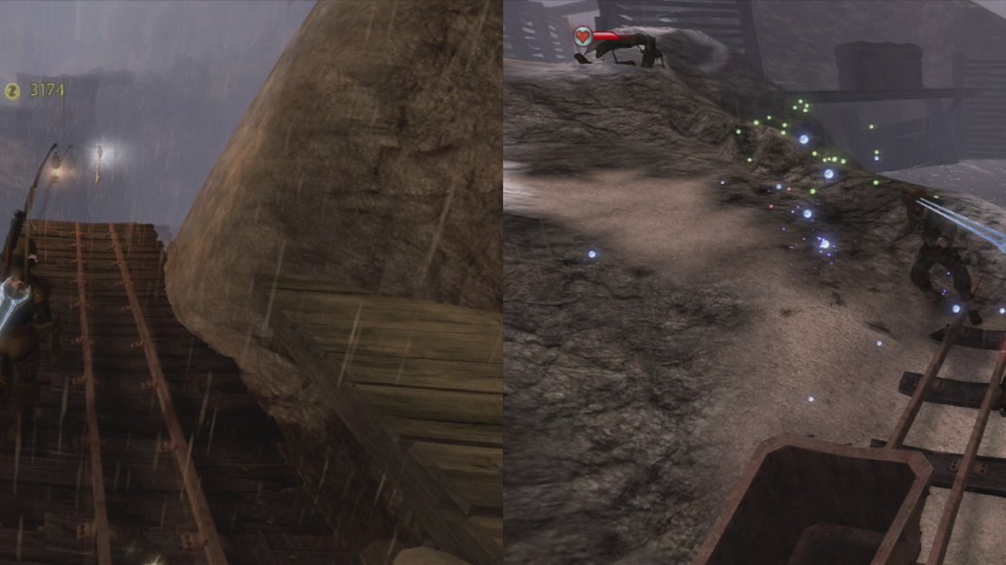 Follow the tracks to the right first for a silver key and then follow them all the way to the left until you can go no further.