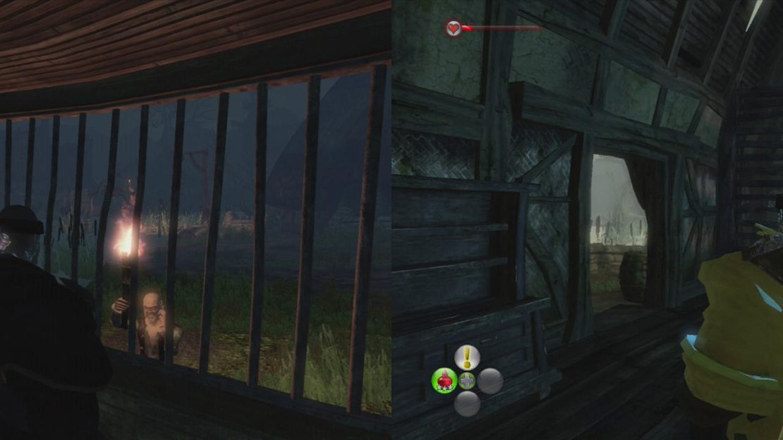 After exiting the cage, enter the first house beside the swamp to find a gargoyle inside (right).
