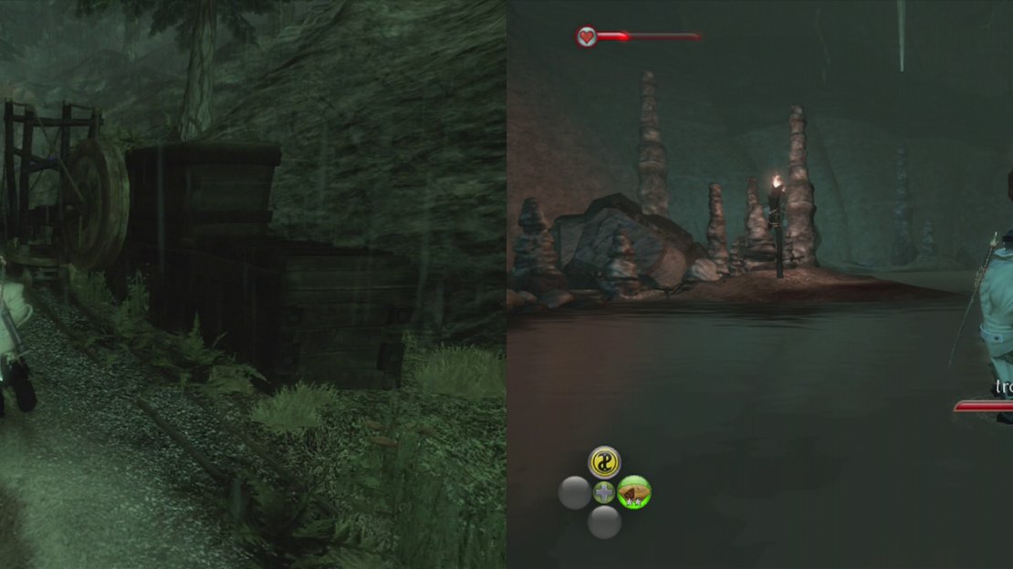 Find the mine shaft near the train tracks (left) and kill the troll inside (right).