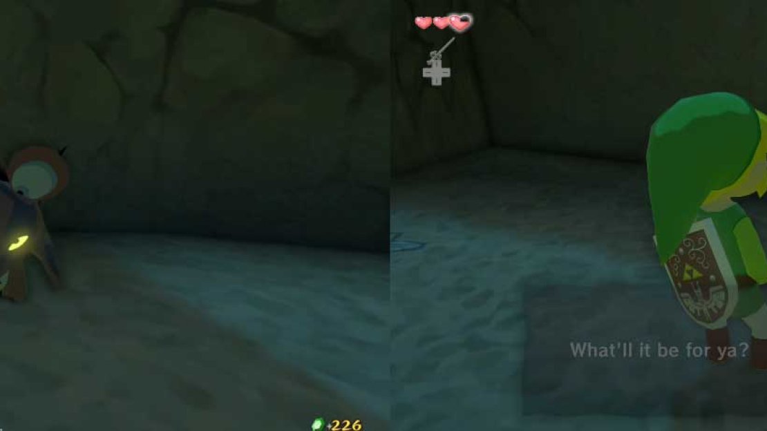 Defeat the Bokoblin with thrusts and climb up the ladder. As you climb up, you will find a darkened spot on the ladder. This spot gets hit periodically with lava spumes like the ones from the second room in the dungeon.