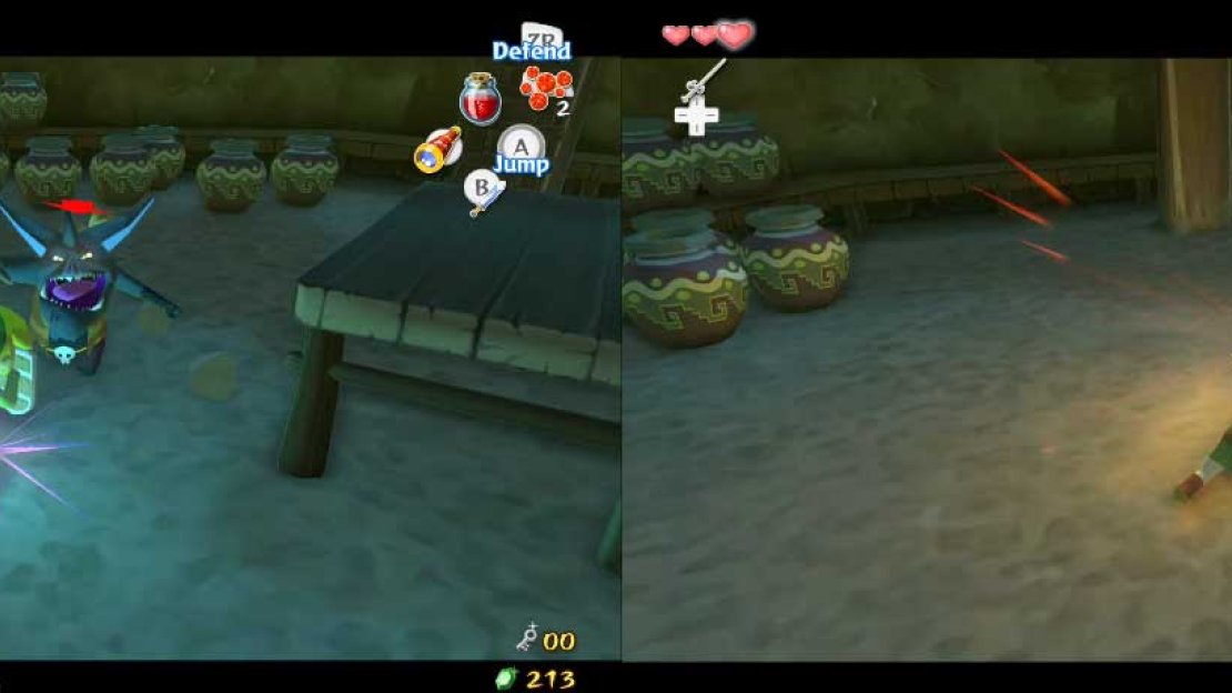 There is also a Bomb Flower to your left. Use it to destroy both of the large boulders in the room. This allows access to another door and another pot (the last of the dungeon). Go through the door when you’re ready.