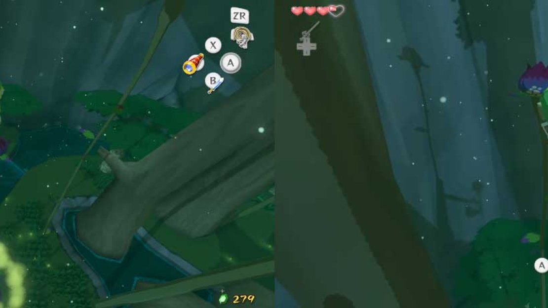 Now, use the Control Stick to change the viewing angle so that a green vine is in the center of the screen. Hold the Control Stick forward. If you haven’t gotten the correct angle yet, DON’T touch the Control Stick - this will let you fall back into the Bud.