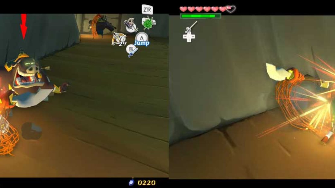When go to the stairway on the northern side of the room, it is guarded by a laser-shooting statue mounted on the wall. Quickly run/roll up the staircase to avoid it, then go through the door.