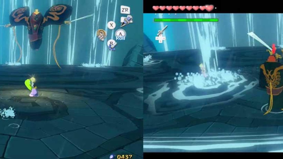 At this point in the battle, it becomes quite obvious pretty fast that you’ll have to use something else other than a direct attack to get at Ganondorf, as he blocks any sword slice you try.