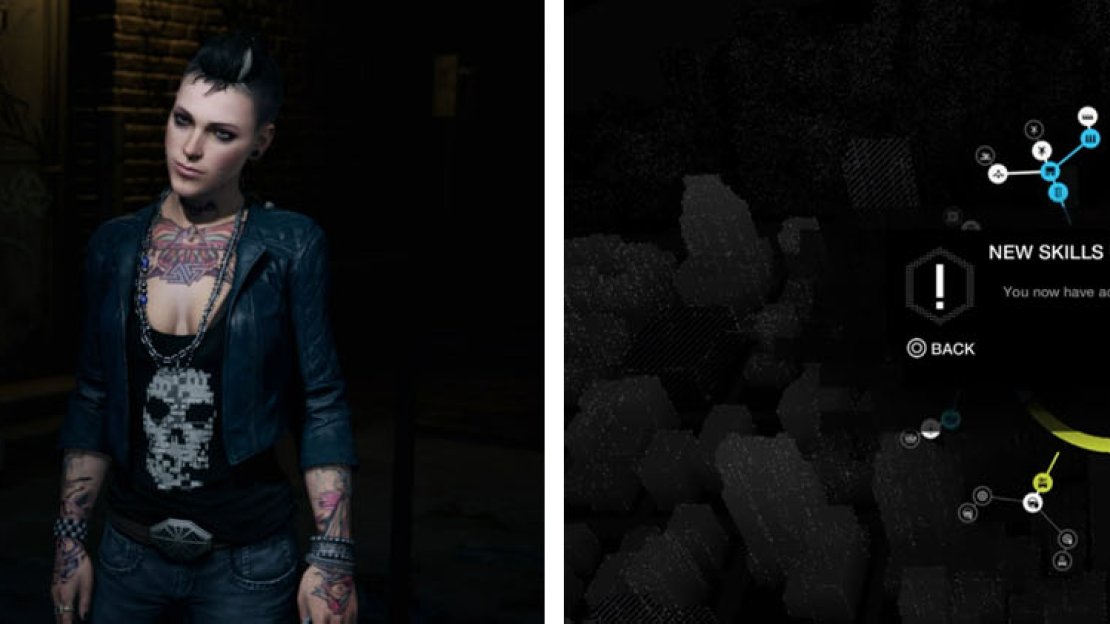 Meet up with BadBoy17 (left) and then spend time purchasing your newly unlocked skills (right).
