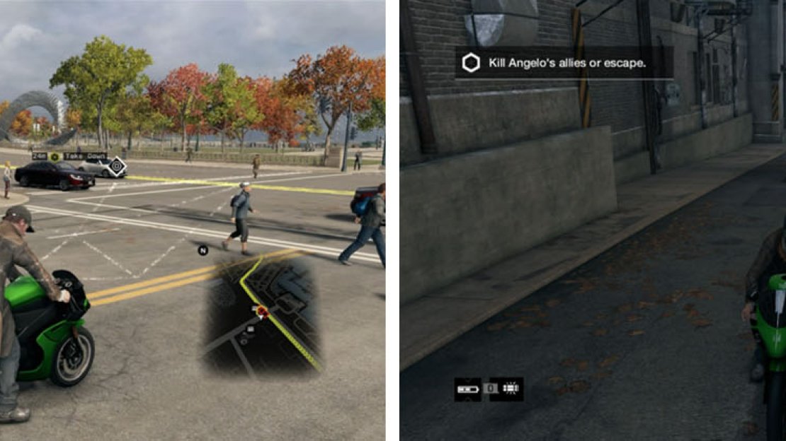 Take out Tucci either through an IED (left) or chasing him down and then escape (right) or kill his guard detail.