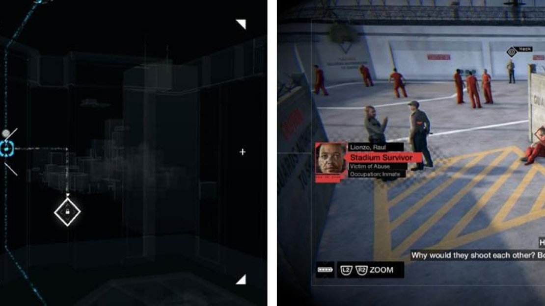 Hack the access point (left) and identify your target through the courtyard cameras (right).