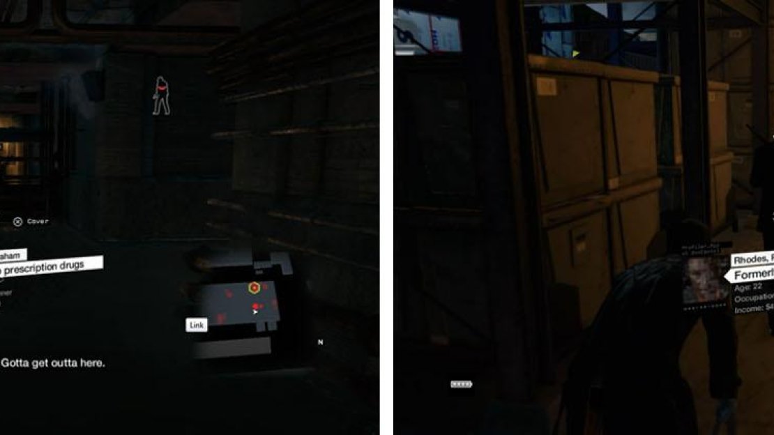 Hop down into the sewers and take cover to avoid detection (left) and make sure to take out guards as you continue (right).