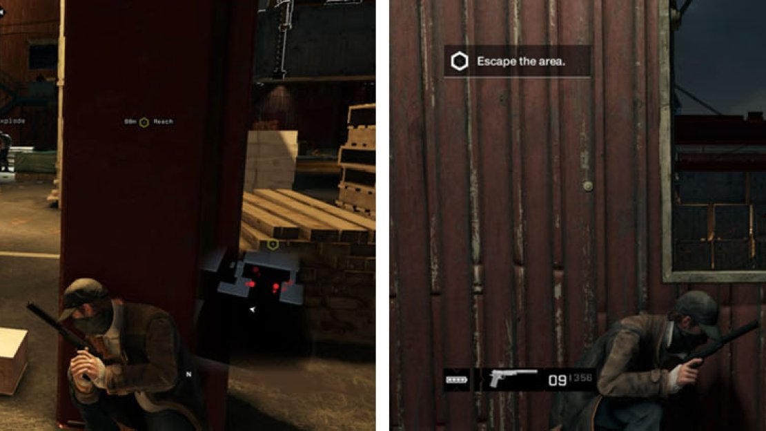 Use the environment to destroy enemies (left) and take out the sniper at the back (right).