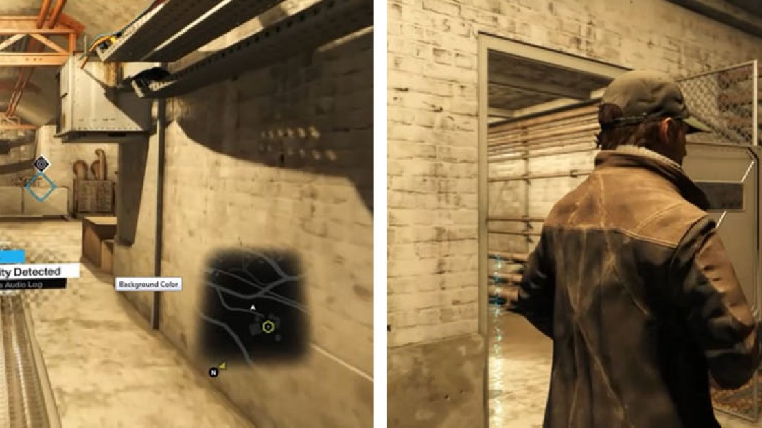 Make sure to get the Malcilm Deodato 05 audio log underground (left). After unlocking the door, hack into the ctOS tower (right) and pinpoint Kenney’s location.