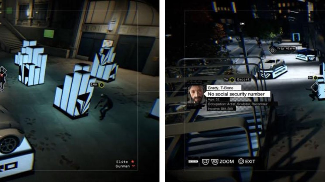 Wait for the Fixers to move to guide Kenney to the car display (left) and then down the stairs (right).