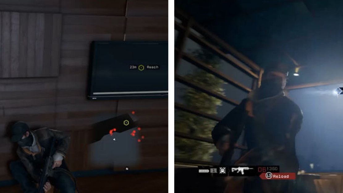 Use IED’s to stop the Enforcer (left) and Disable Helicopter to prevent the sniper inside from bothering you (right).