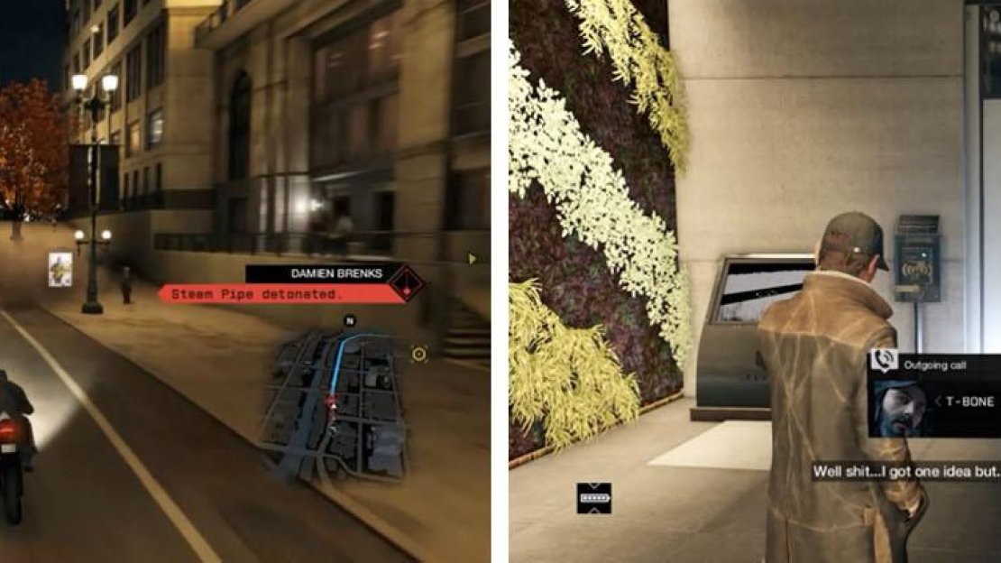 Avoid Damien’s traps (left) as you make your way through the city toward the Bower Tower. Once there Kenney will come up with a new plan (right).