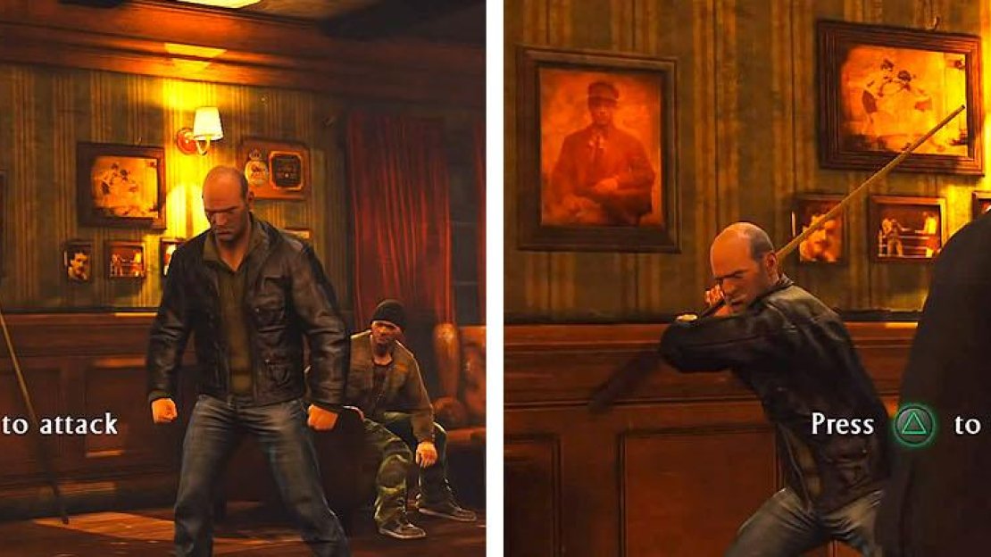 Follow the on-screen prompts to engage in melee combat against the thugs.
