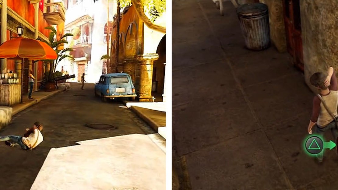 After being kicked out of the museum (left) get the treasure by the yellow building (right).