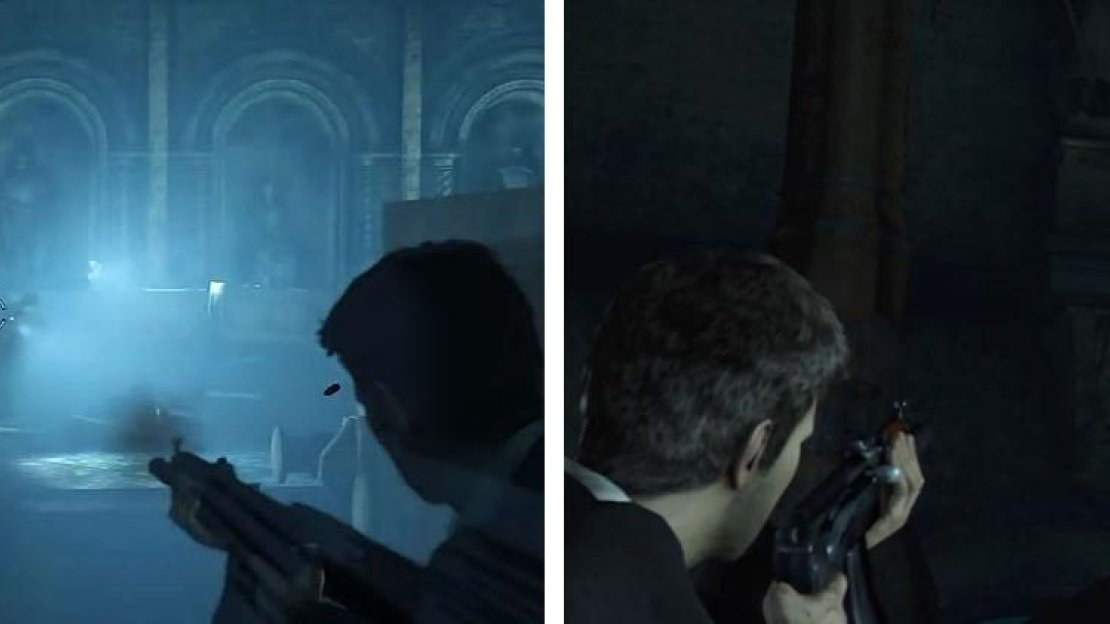 Eliminate all of Marlowe’s men (left) and then shoot down the treasure (right).