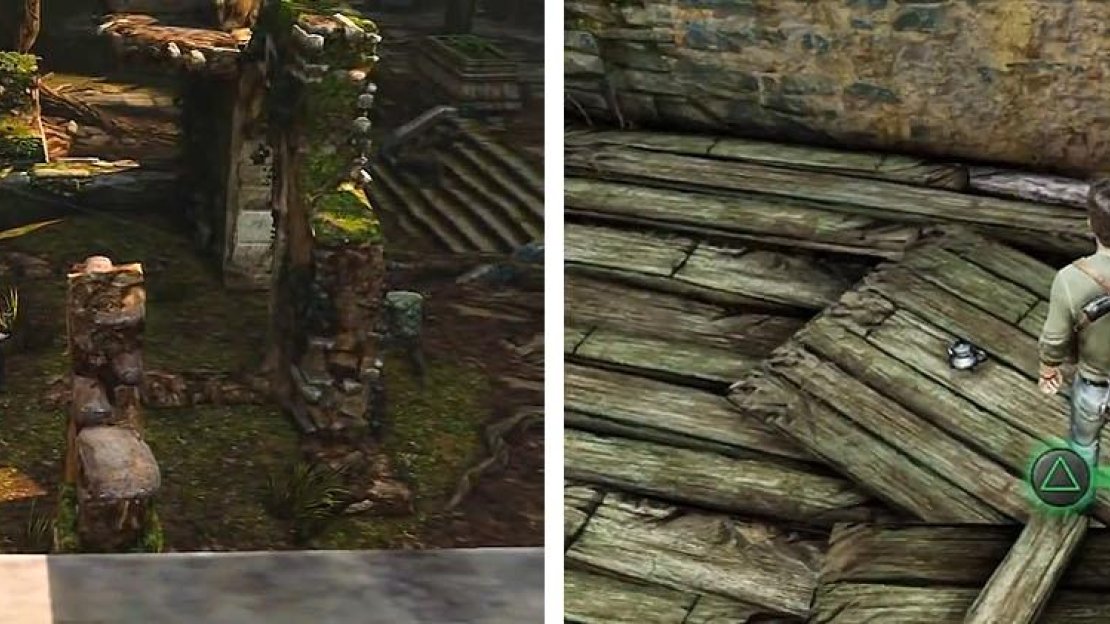 Kill off Marlowe’s men (left) and then climb the rafters of the next area (right).