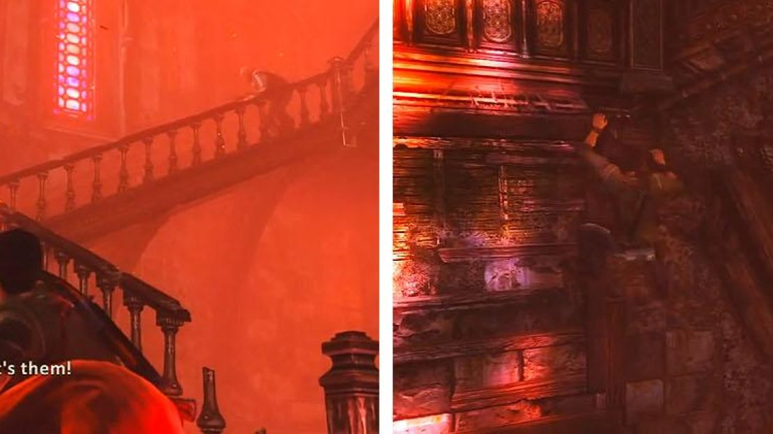 Cover Sully while he helps Drake (left) and then save Sully before he falls (right).