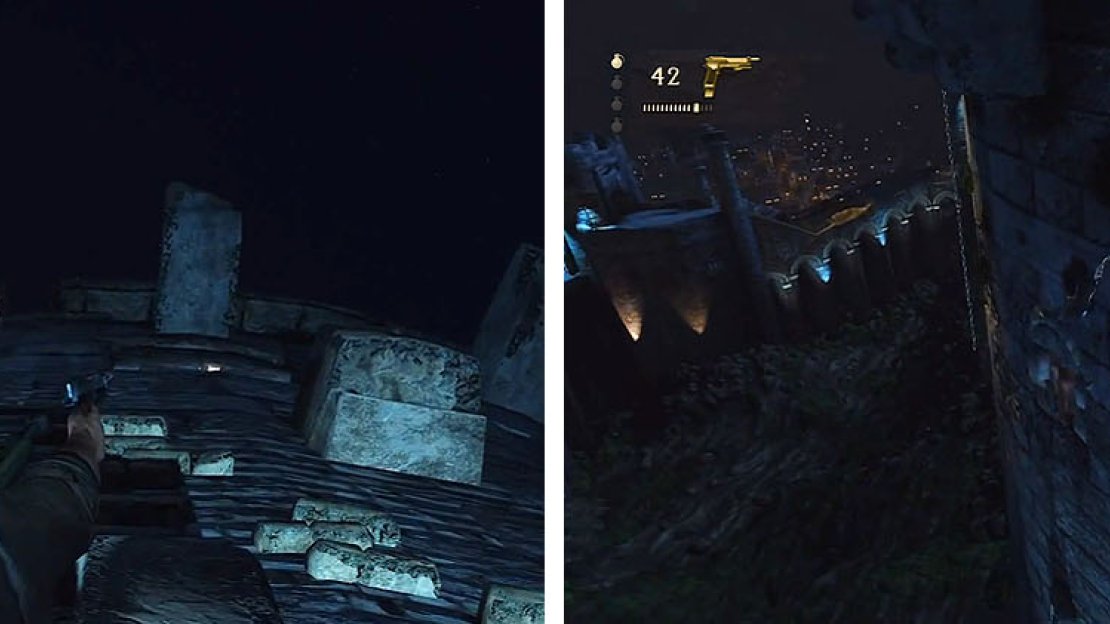 Watch out for Talbot’s men as you climb up the tower and swing back inside.
