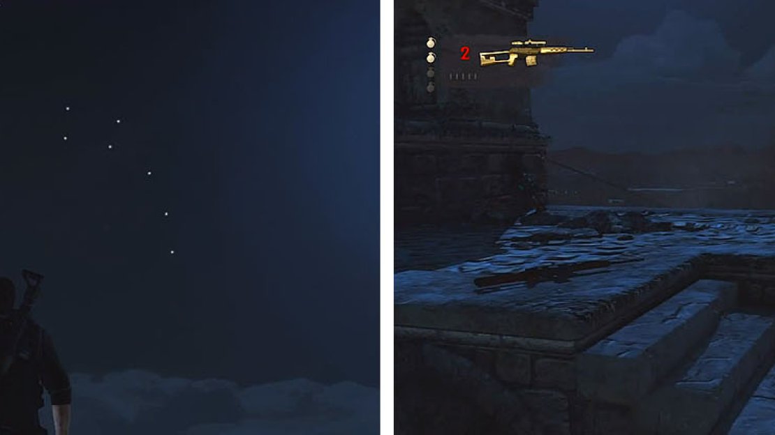 Use the constellation to find the entrance (left) and then take out the RPGs (right).