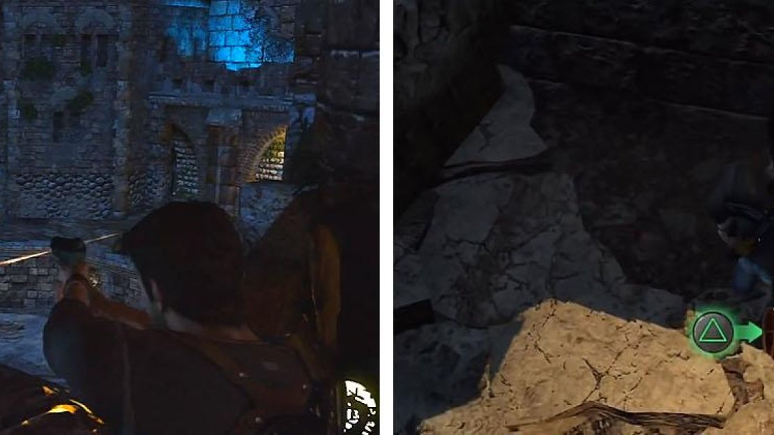 Take out Talbot’s men (left) and then get the treasure inside the broken wall (right).