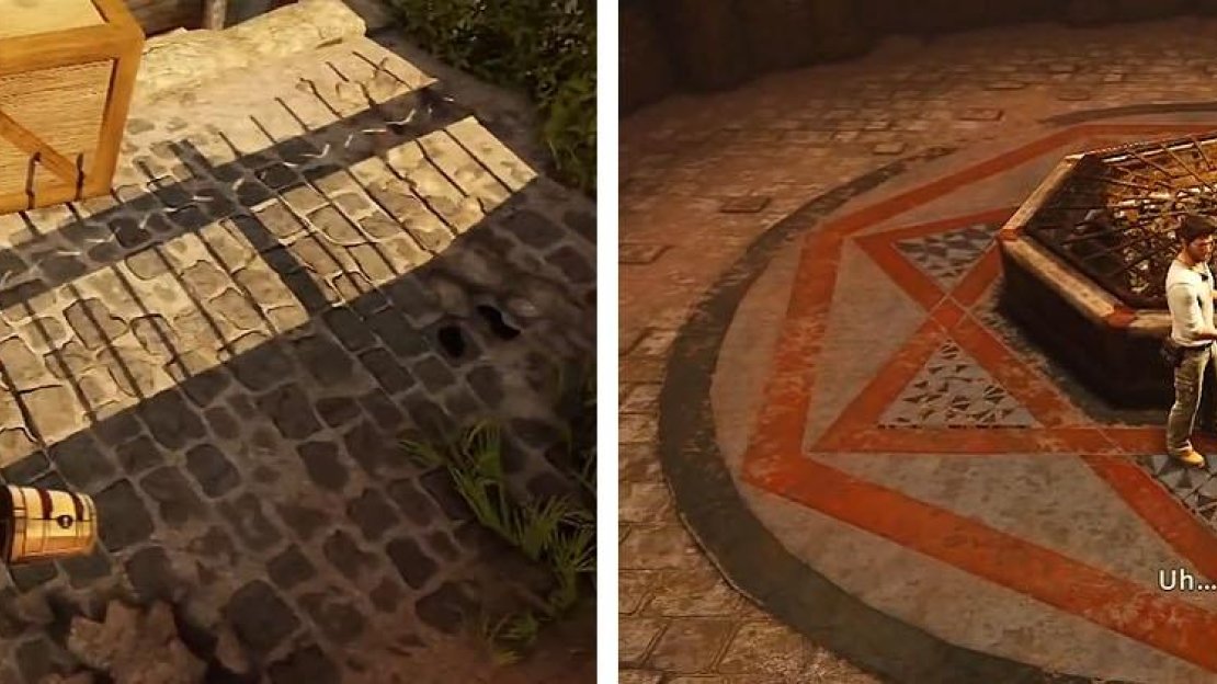 Climb the ledge for another treasure (left) and follow Sully to complete the chapter (right).