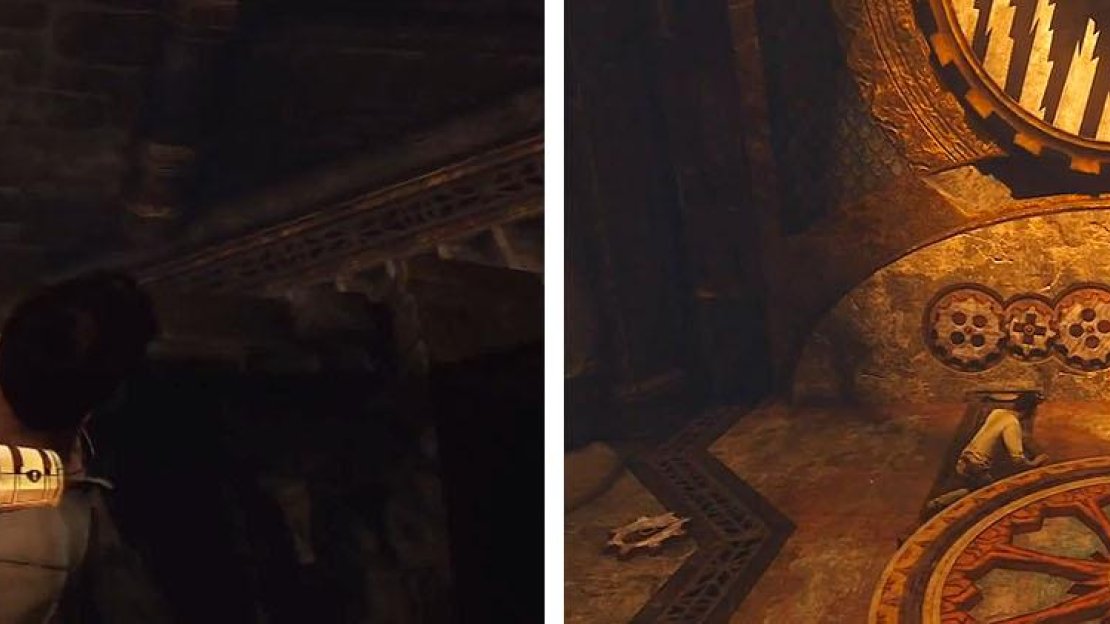 Grab the treasure (left) and then solve the cog puzzle (right).