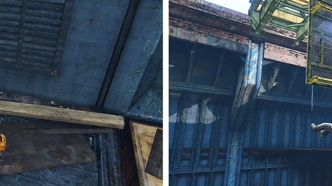 Get the treasure on top of the crates (left) and then swing to the exit (right).