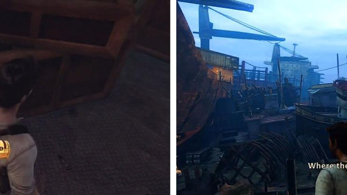 Make sure to grab the treasure in the storage room (left) and then exit the ship (right).