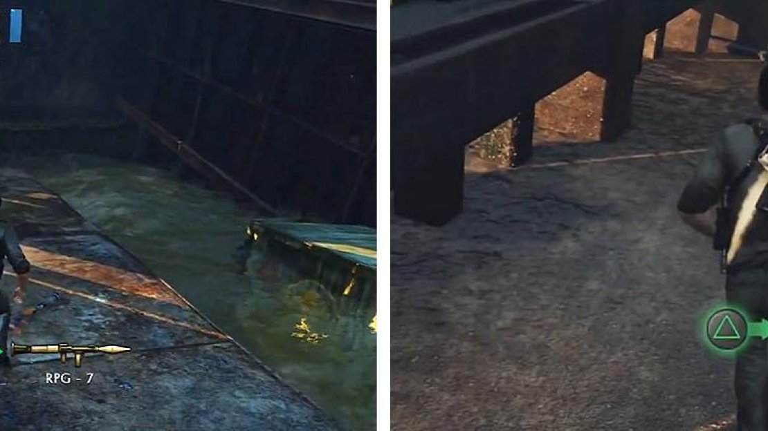 Find the hole in the ship haul (left) and climb up and turn around for the treasure (right).
