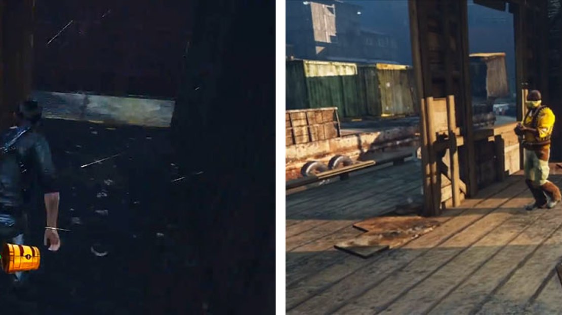 Get the treasure in the open container (left) and then head back and kill Ramses’ man (right).