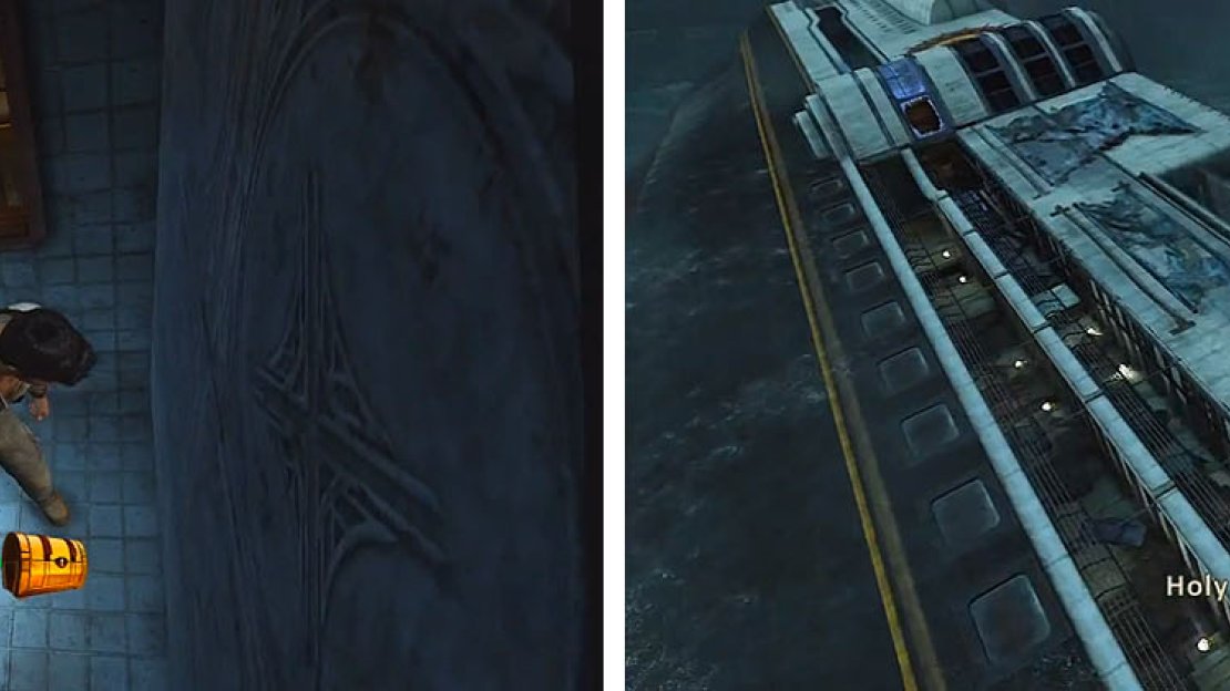 The only treasure in the chapter is in the bathroom (left) just before exiting the cabins (right).