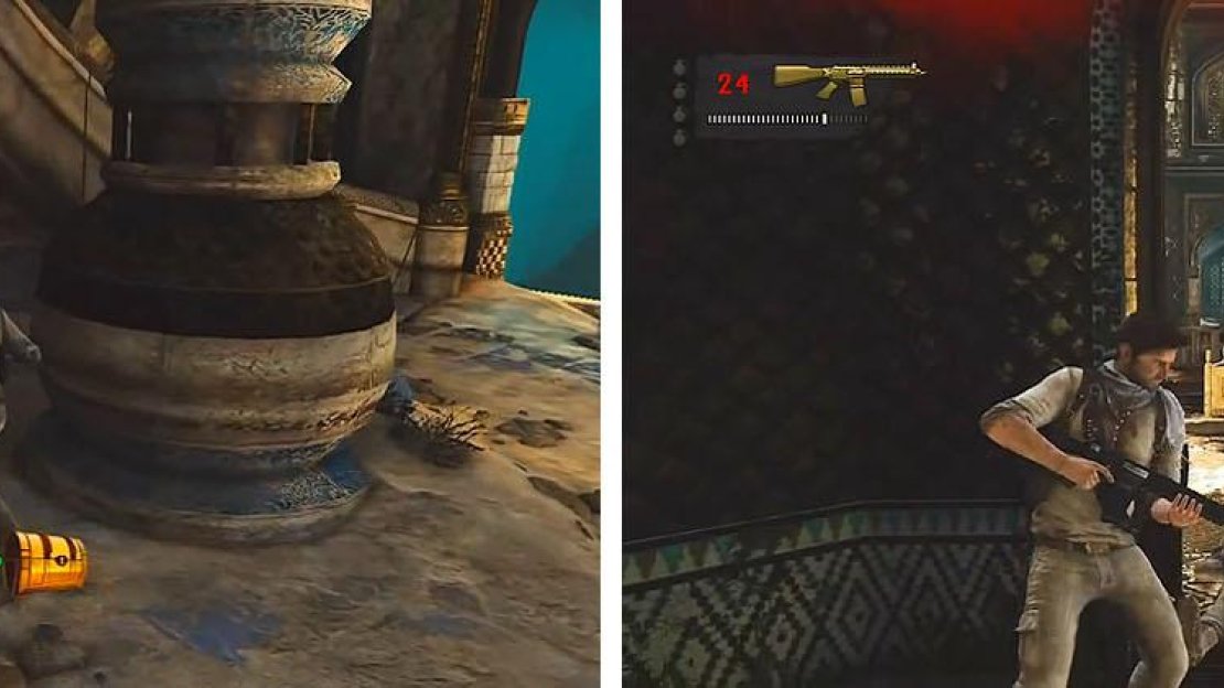 Get the treasure at the start of the chapter (left) and then proceed to take out Talbot’s men.
