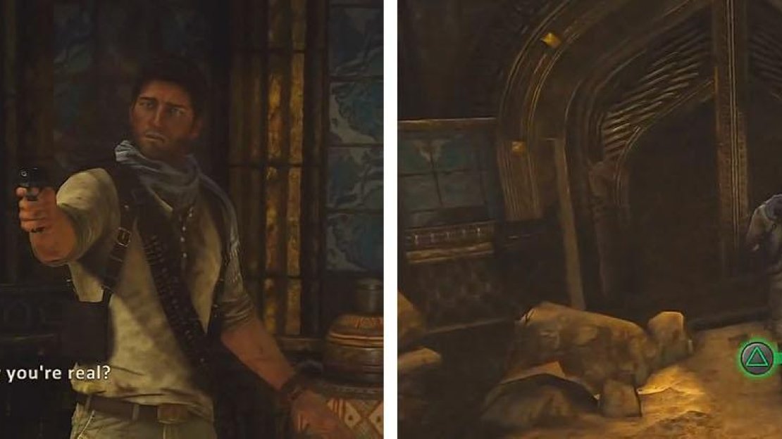 After a revealing cutscene (left) head down the elevator for the final treasure (right).