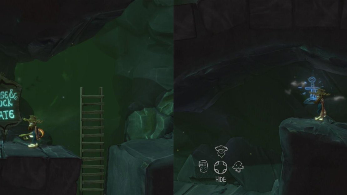 Use the Dragon Gate Key to open the gate (left). Check the lower passage beneath the dragon;s lair for a Cave Painting (right).