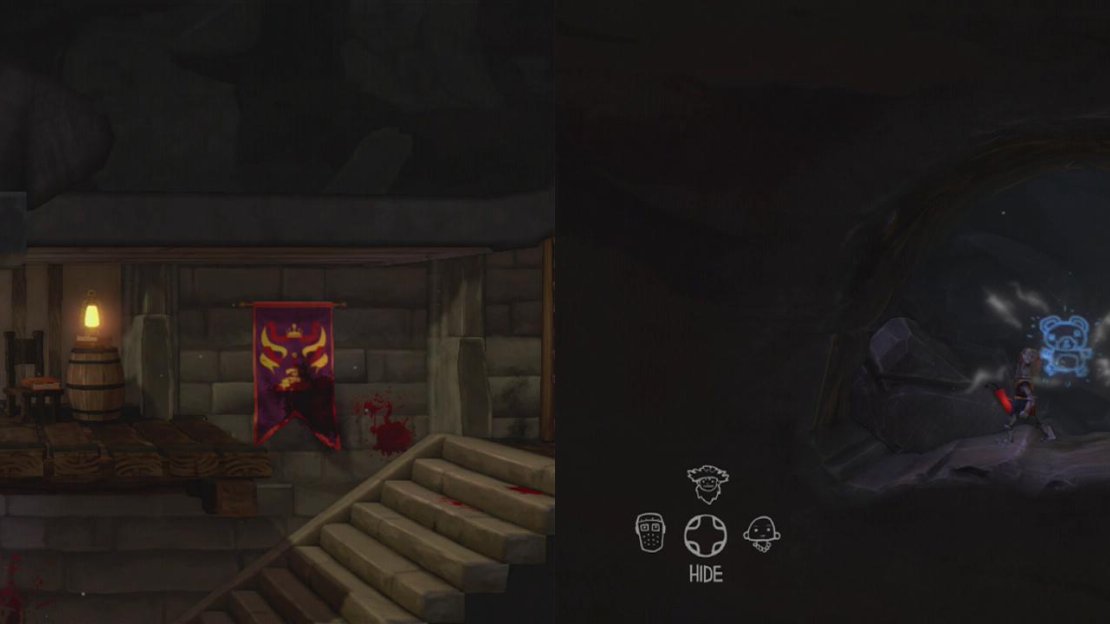 Grab a stick of dynamite from the tower (left) and head for the tunnel beneath the Excalibur room. Check out he far left of this tunnel for a Cave Painting (right).
