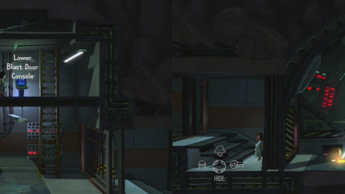 Hack the console in the control room (left). Wait for the laser to move away and then hack the laser console (right).