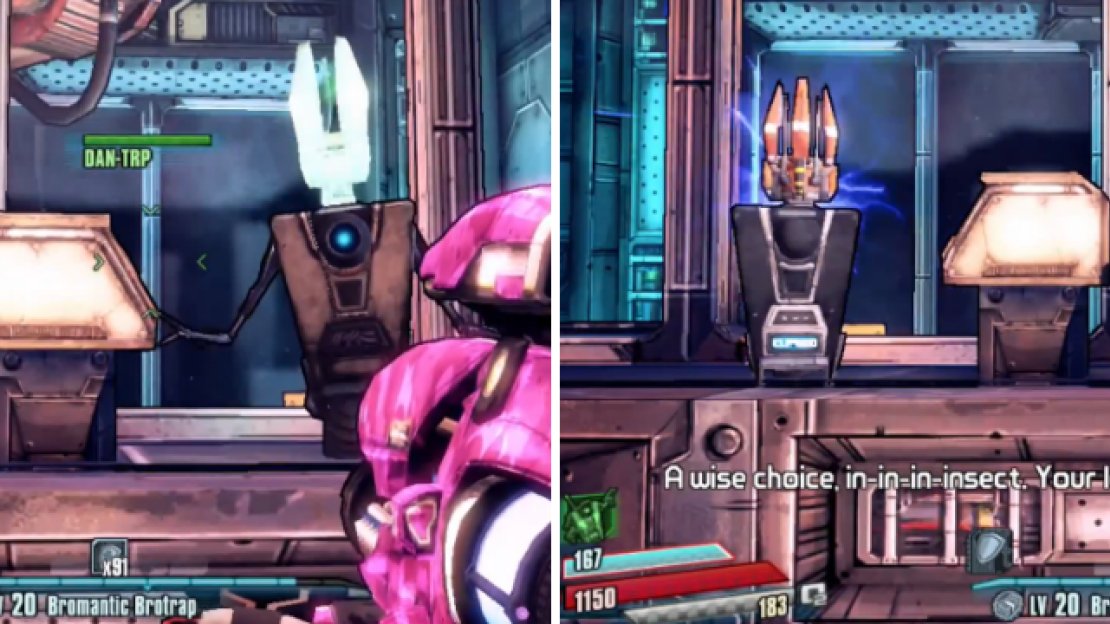 You have a choice of who to deactivate here, with the left one getting you a laser from the other, and deactivating the right one will get you a grenade from the other.