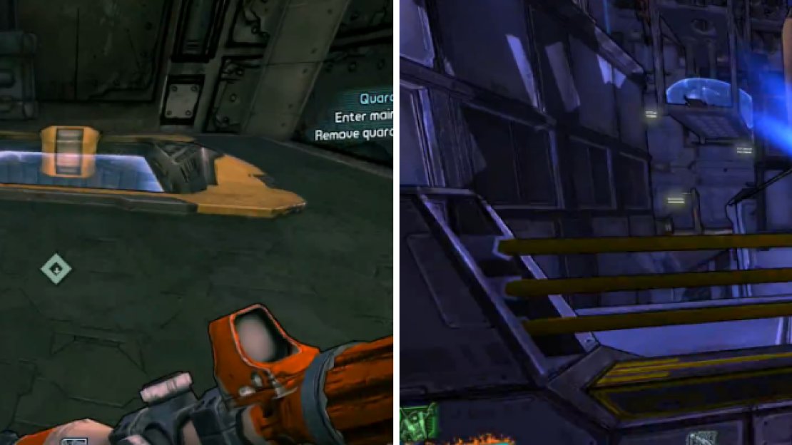 Drop down into the hole and keep going until you get back outside, where you can activate the bot to open the path to the quarantined zone.
