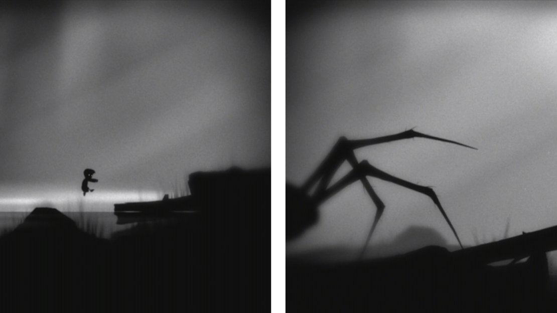 Run away from the spider! When you reach the see-saw log, let it stand on the left hand side so you can jump up to the next ledge (right).