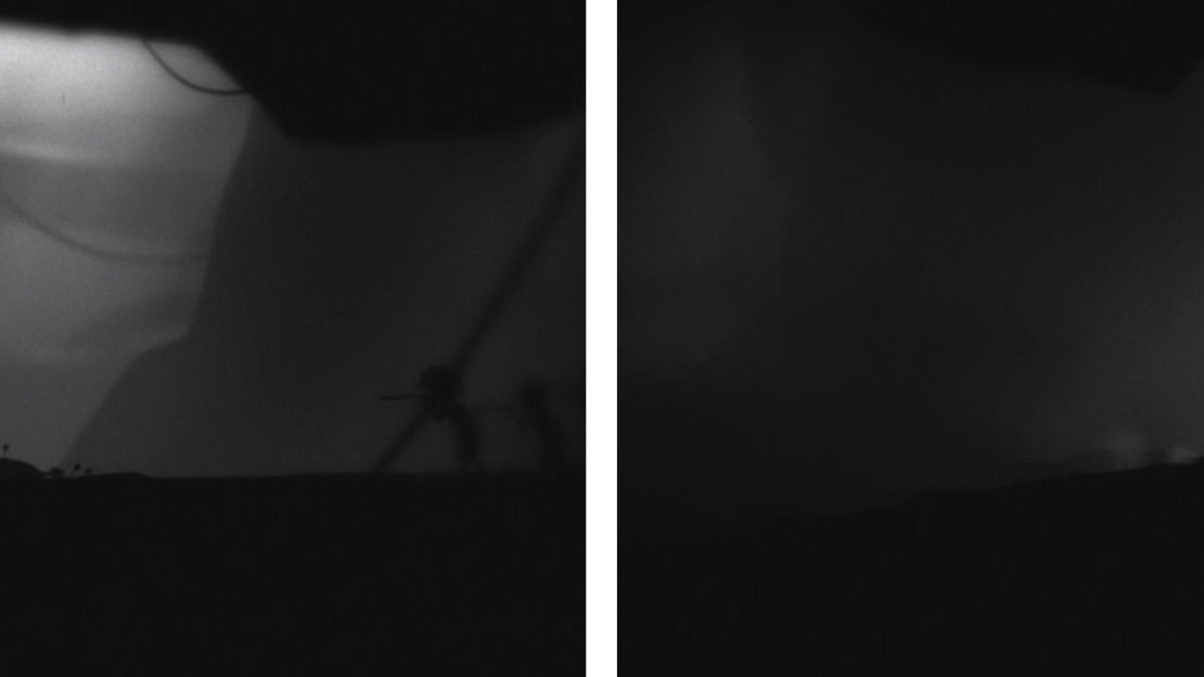 Once you see the three shades, jump back over the pit and through the pair of traps (left). Once they have been set off, you can safely head back to the right (right).