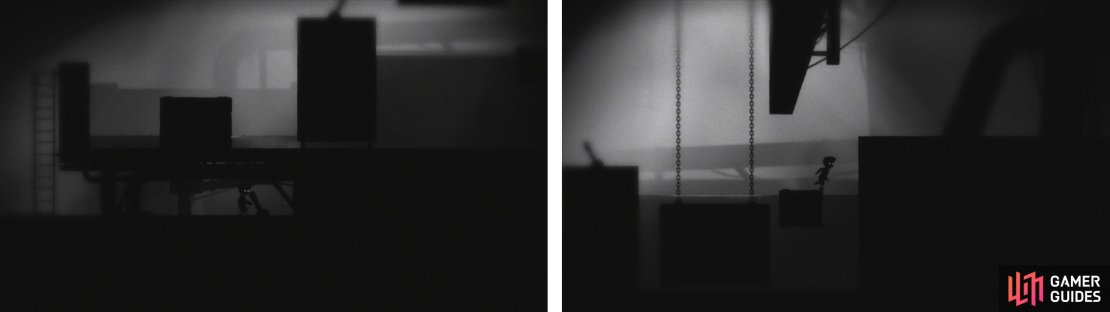 Use the first lever twice (left) and the second lever once to position the platforms (right).