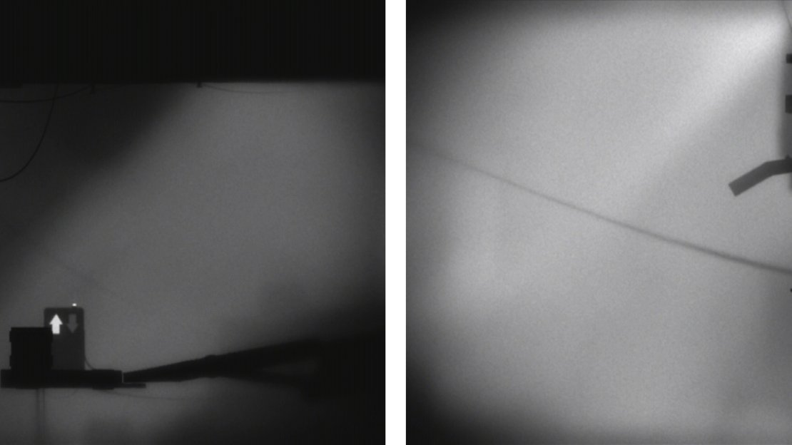 Use the crate to jump on top of the lift (left). At the top, jump over to the rope on the left to reveal the egg (right).