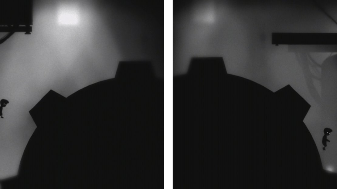 Don’t pull the lever (left). Instead jump all the way over the cog to the far side to find a secret egg (right),