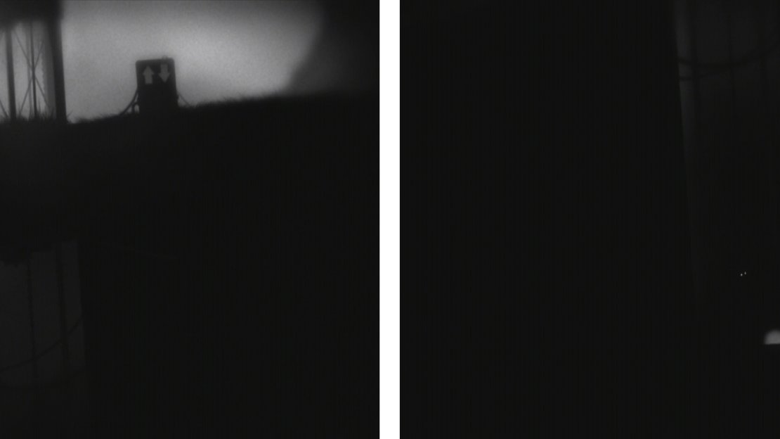 When you reach the lift, climb down the ledge (left) and slide down the rope to find the egg at the bottom of the shaft (right).