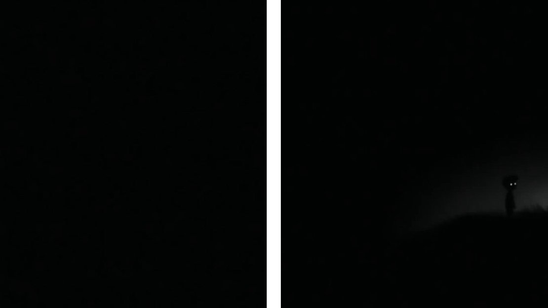 Dodge the three small saw blades running along the floor (left). Continue through the dark until you come across the egg (right).