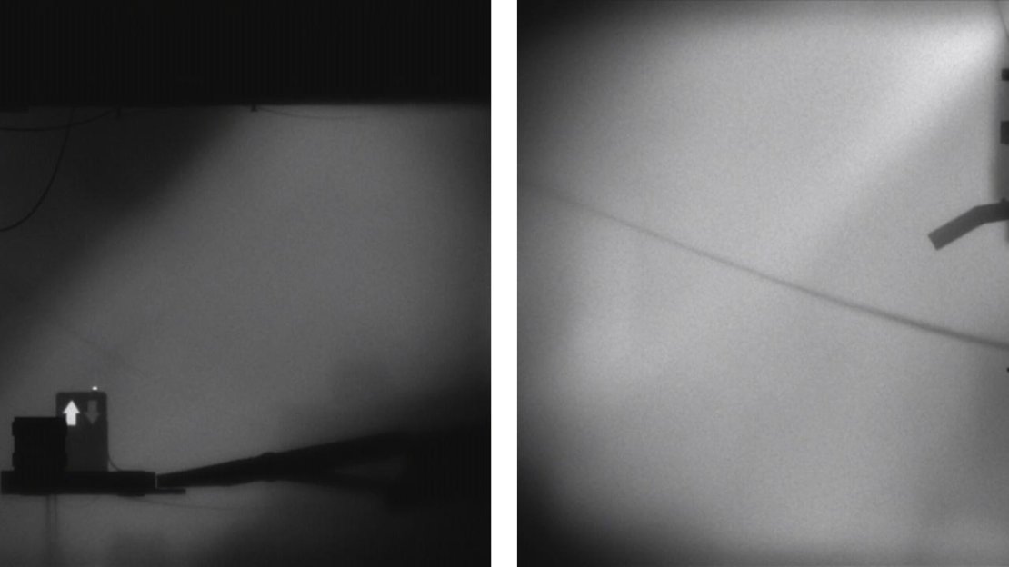 Use the crate to jump on top of the lift (left). At the top, jump over to the rope on the left to reveal the egg (right).