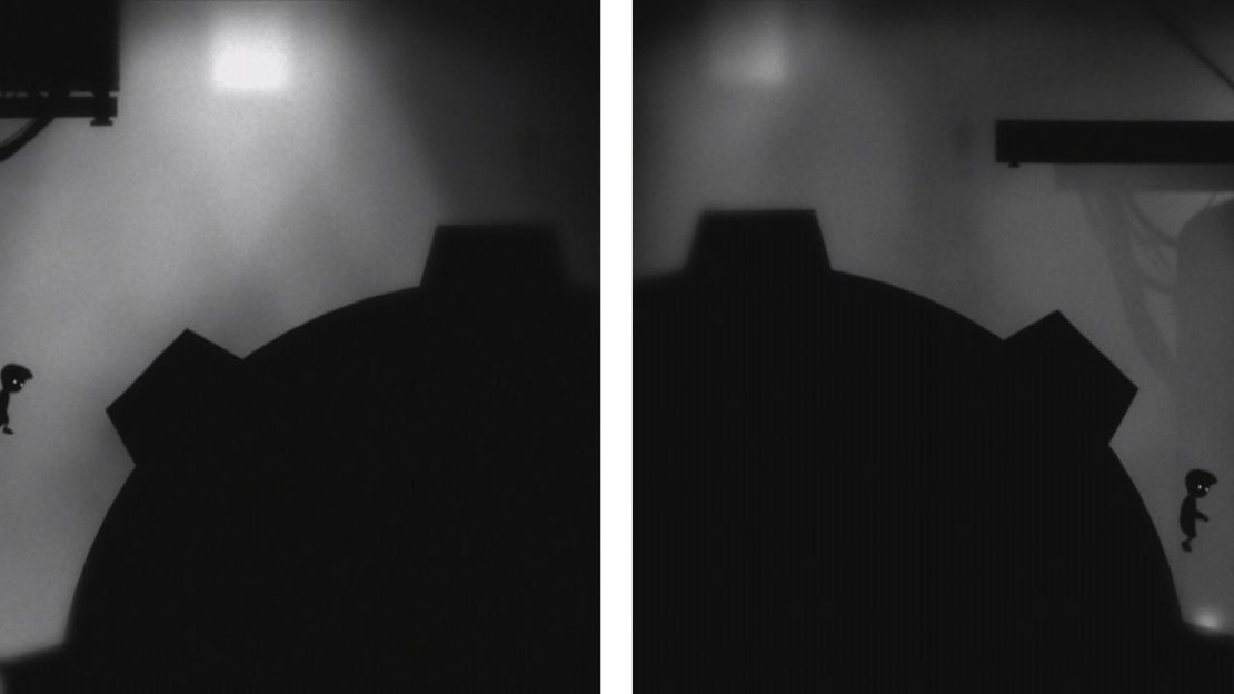 Don’t pull the lever (left). Instead jump all the way over the cog to the far side to find a secret egg (right),