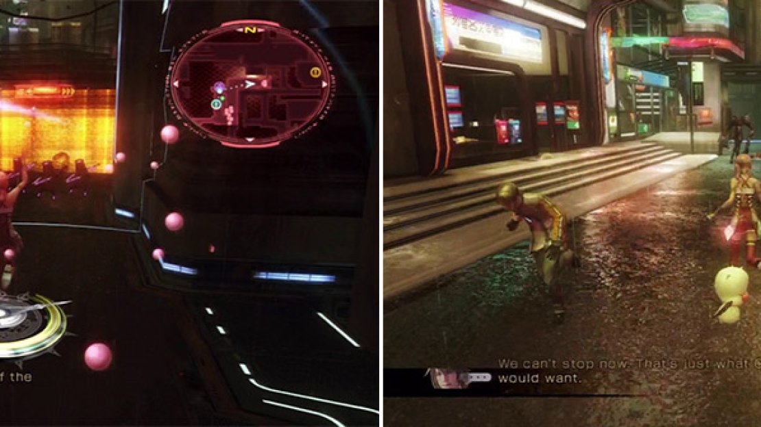 Remove the barriers by defeating the enemies guarding them (left). Go west on Grand Avenue (right).