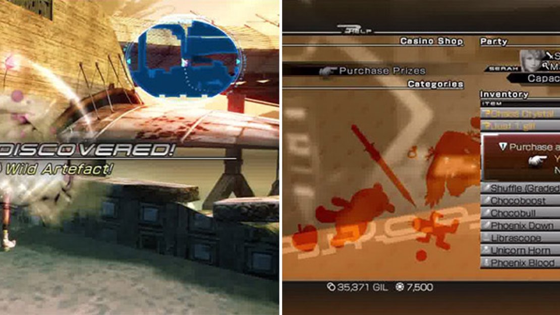 Wild Artefact in Oerba (left). Wild Artefact in the Serendipity Casino (right).